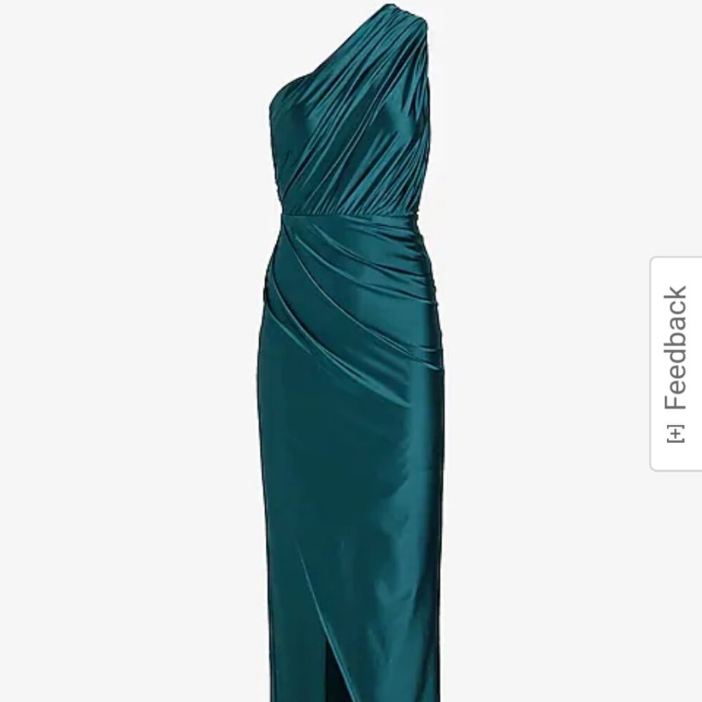 Express Satin One Shoulder Rouched Maxi Dress XS in Deep Teal